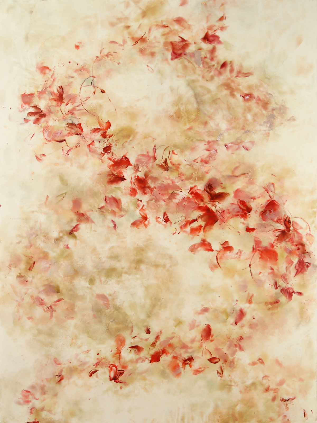 Betsy Eby creates encaustic pantings on canvas over panel, full of movement, inspired by music, water and organic forms