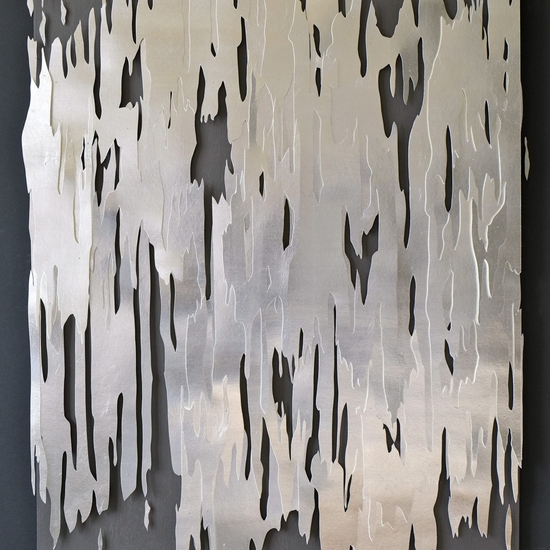 Andreas Kocks: After the Rain (#1459A), 2014, Aluminum leaf on watercolor paper on wood, 46.5 x 35.5 x 3 inches