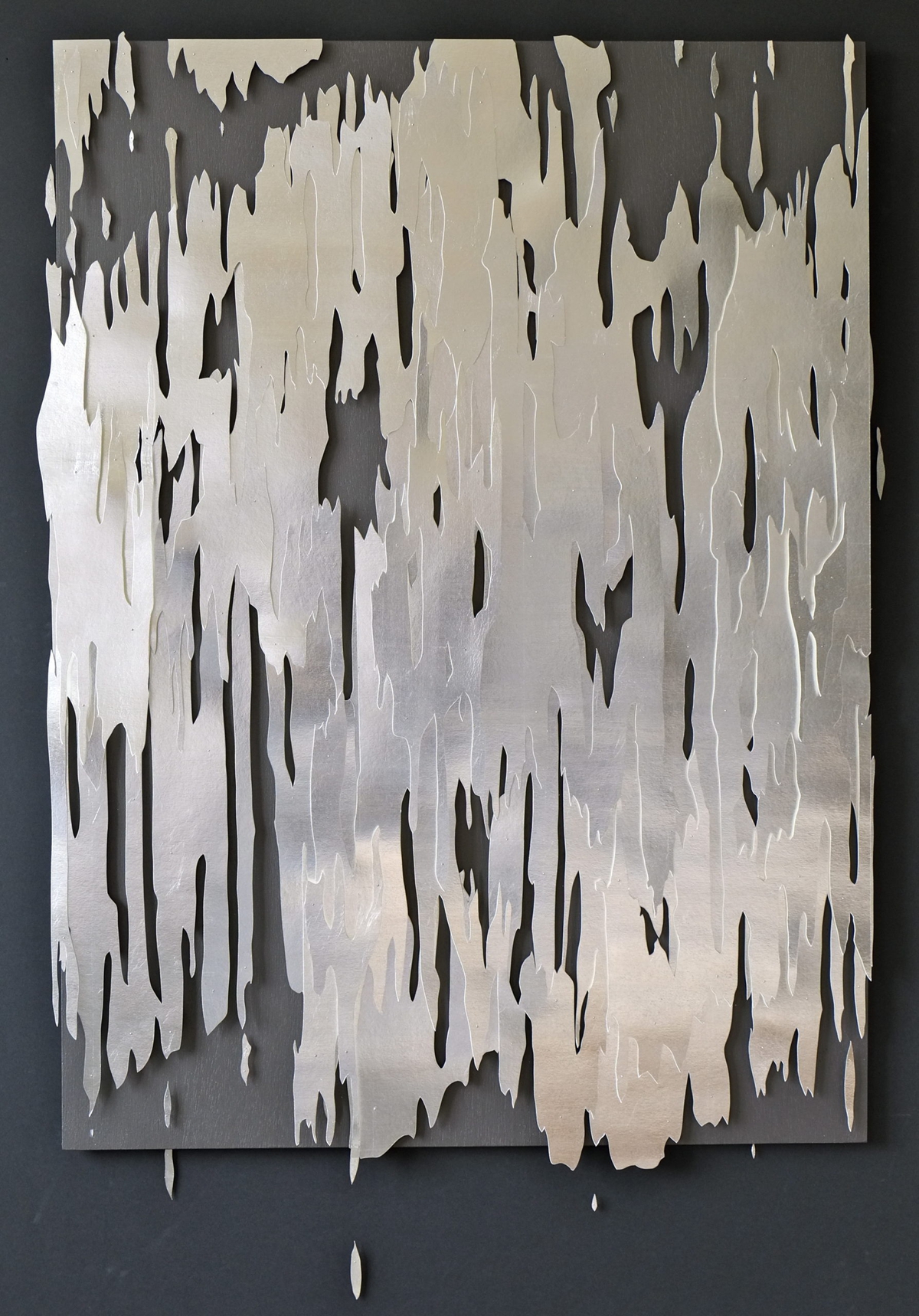 Andreas Kocks: After the Rain (#1459A), 2014, Aluminum leaf on watercolor paper on wood, 46.5 x 35.5 x 3 inches