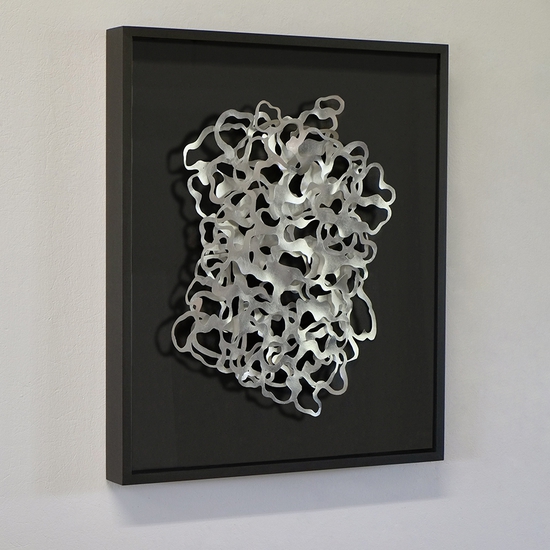 Andreas Kocks: Nocturne (#2201A), 2022, Aluminum leaf on watercolor paper on wood, 20 x 14.5 x 1 inches (framed dimensions: 26.5 x 22.5 x 2.5 inches)