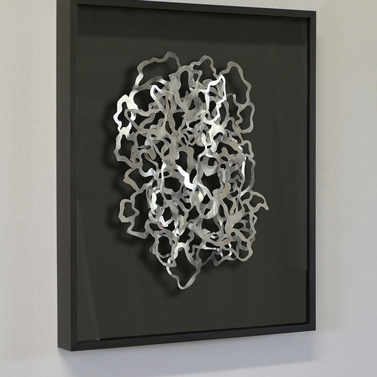 Andreas Kocks: Nocturne (#2202A), 2022, Aluminum leaf on watercolor paper on wood, 18 x 14 x 1 inches (framed dimensions: 26.5 x 22.5 x 2.5 inches)