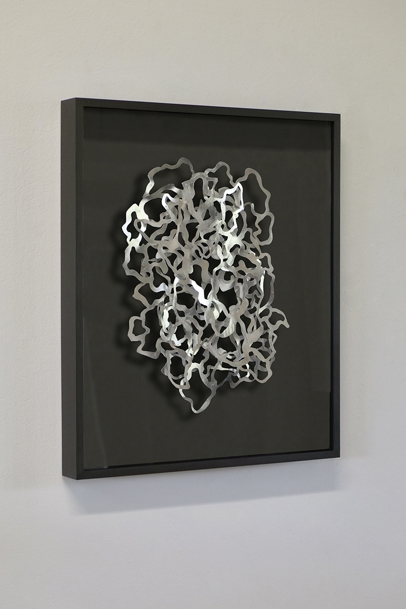 Andreas Kocks: Nocturne (#2202A), 2022, Aluminum leaf on watercolor paper on wood, 18 x 14 x 1 inches (framed dimensions: 26.5 x 22.5 x 2.5 inches)