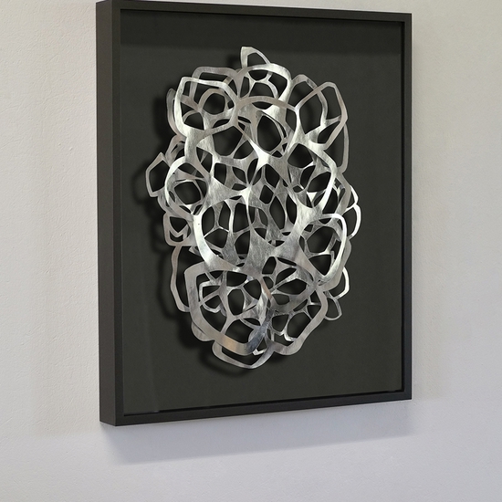 Andreas Kocks: Nocturne (#2204A), 2022, Aluminum leaf on watercolor paper on wood, 21 x 16 x 1 inches (framed dimensions: 26.5 x 22.5 x 2.5 inches)