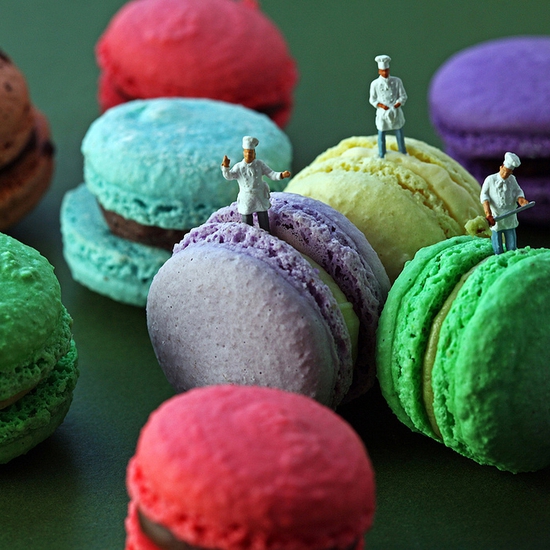 Christopher Boffoli: Macaron Production Team, 2012, Archival pigment ink print on metallic paper