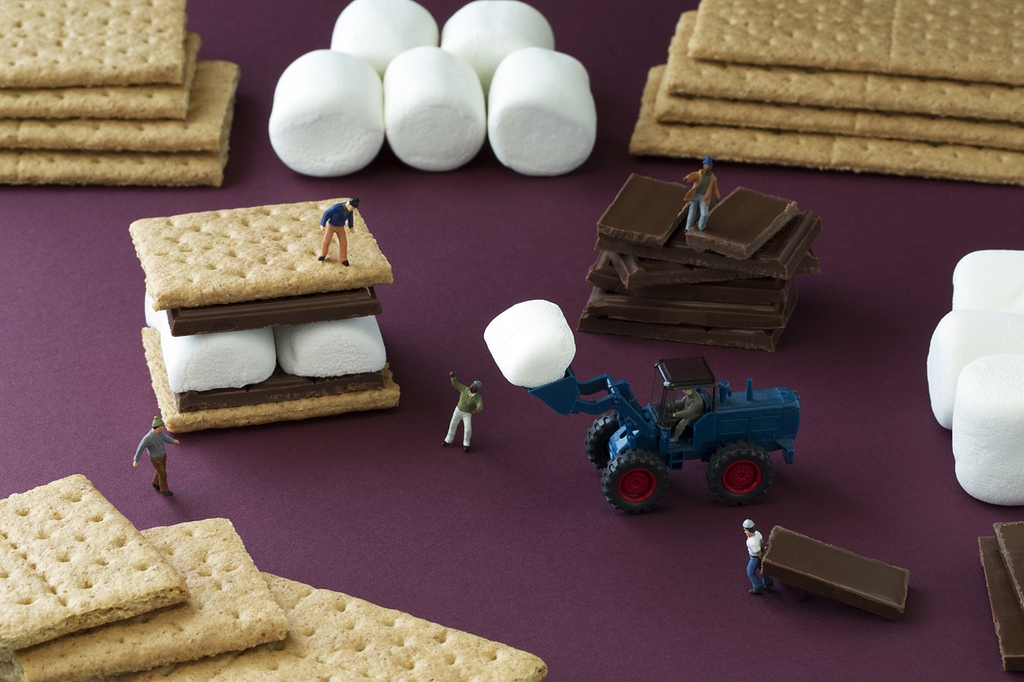 Christopher Boffoli: S’mores Team, 2013, Archival pigment ink print on metallic paper