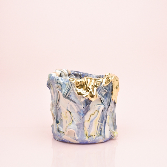 Andrew Casto: Accumulation Vessel 67, 2020, Porcelain and 18k Gold Luster, 5.5 x 6 x 4.5 inches