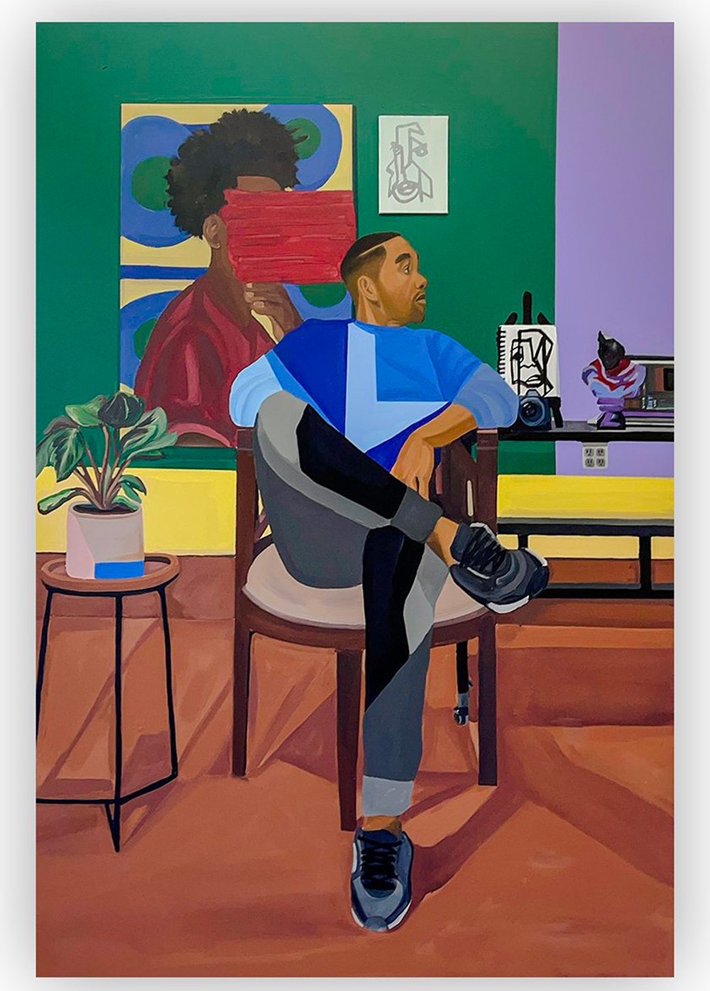Barry Johnson: As I Sit, 2022, Oil and latex on canvas, 72 x 48 x 1.75 inches