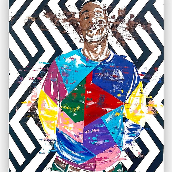 Barry Johnson: Pretty Boy Barry, 2022, Oil and latex on canvas, 60 x 48 x 1.5 inches