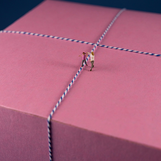 Christopher Boffoli: Bakery Box Balance, 2023, Archival pigment ink print on metallic paper, Available in various sizes
