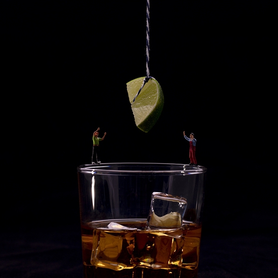 Christopher Boffoli: Bourbon Technician, 2020, Archival pigment print on metallic paper, 24 x 36 inches and other various sizes