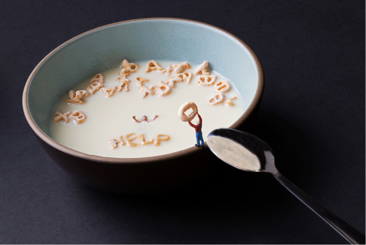 Christopher Boffoli: Cereal Rescue, 2012, Archival pigment print on metallic paper, Available in various sizes
