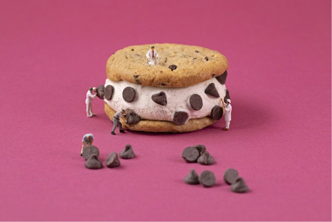 Christopher Boffoli: Chocolate Chip Installers, 2019, Archival Pigment Print On Metallic Paper 24 x 36 inches and other various sizes