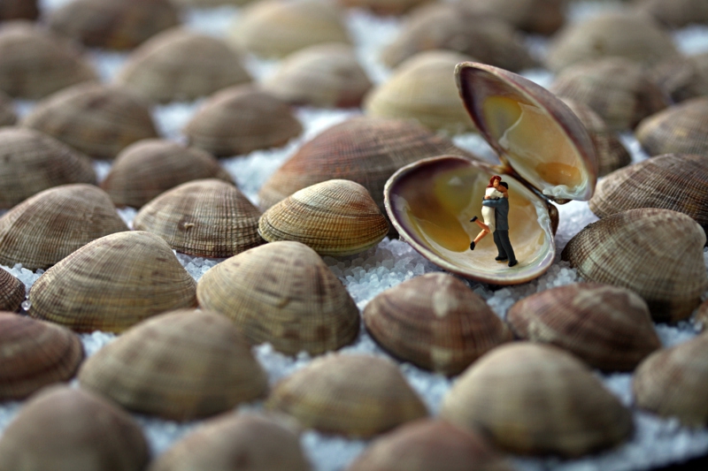 Christopher Boffoli: Clamshell Lovers, 2011, Archival pigment ink print on metallic paper, 24 x 36 inches and other various sizes