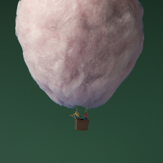 Christopher Boffoli: Cotton Candy Hot Air Balloon, 2015, Archival pigment ink print on metallic paper