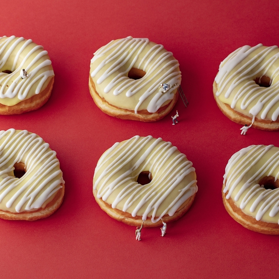 Christopher Boffoli: Doughnut Icers, 2016, archival pigment print on metallic paper, 24 x 36 inches and other various sizes