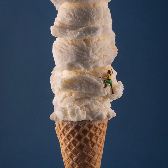 Christopher Boffoli: Ice Cream Climber, 2023, Archival pigment ink print on metallic paper, Available in various sizes