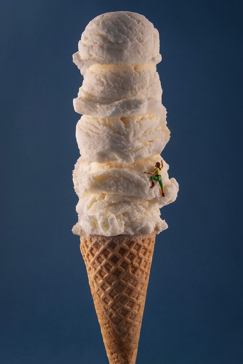Christopher Boffoli: Ice Cream Climber, 2023, Archival pigment ink print on metallic paper, Available in various sizes