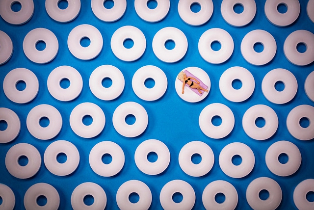 Christopher Boffoli: Lifesavers Layout, 2019, Archival pigment print on metallic paper