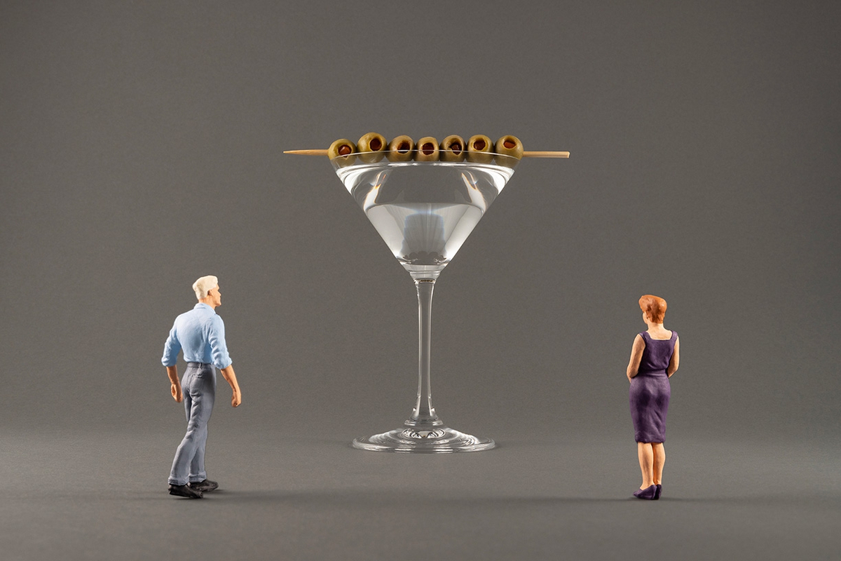 Christopher Boffoli: Martini Couple, 2023, Archival pigment ink print on metallic paper, Available in various sizes