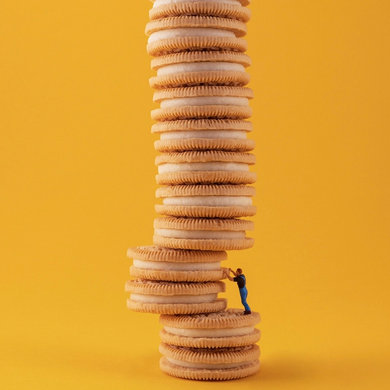 Christopher Boffoli: Oreo Jenga, 2023, Archival pigment ink print on metallic paper, Available in various sizes