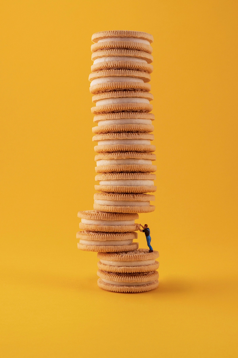 Christopher Boffoli: Oreo Jenga, 2023, Archival pigment ink print on metallic paper, Available in various sizes
