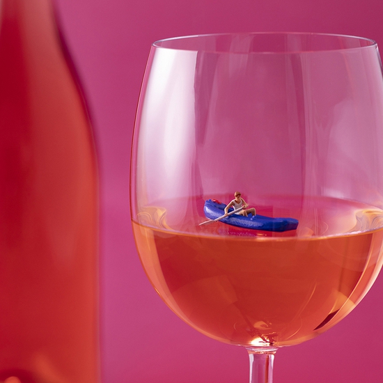 Christopher Boffoli: Rosè Rafter, 2020, Archival pigment print on metallic paper, 24 x 36 inches and other various sizes