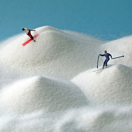 Christopher Boffoli, Sugar Skiers, 2012, Archival pigment print on metallic paper, Available in various sizes