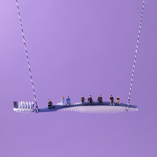 Christopher Boffoli : Toothbrush I-Beam, 2020, Archival pigment print on metallic paper, 24 x 36 inches and other various sizes