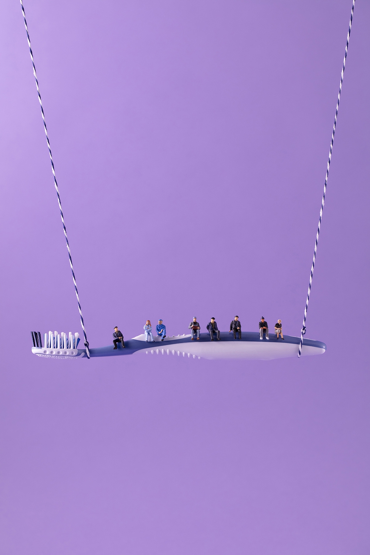 Christopher Boffoli : Toothbrush I-Beam, 2020, Archival pigment print on metallic paper, 24 x 36 inches and other various sizes