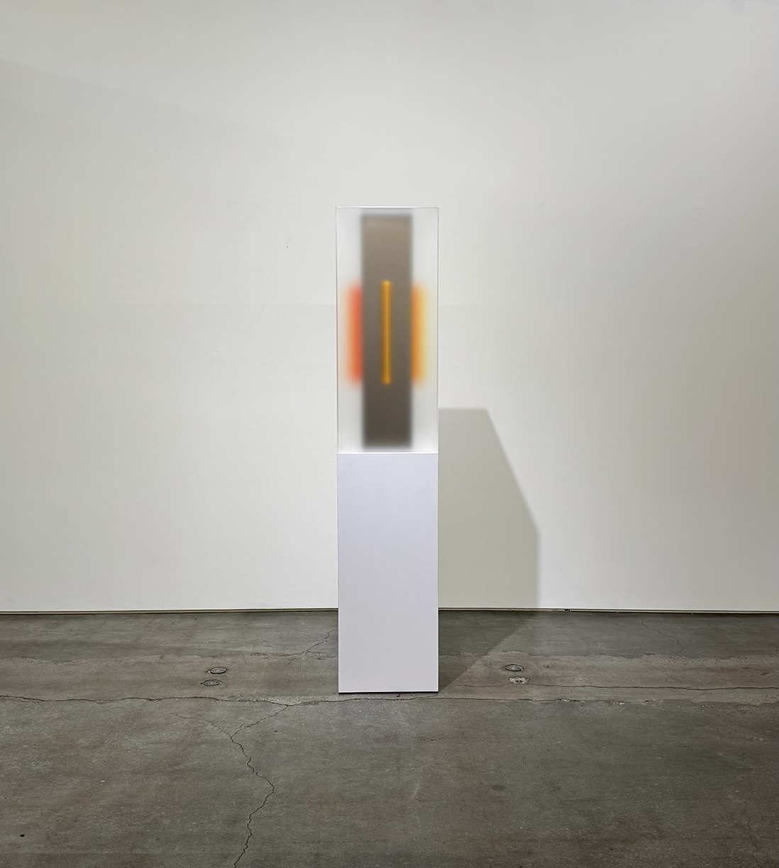 Casper Brindle, Cuboid II (Smoked), 2024, Pigmented Acrylic, 36 x 15 x 15 inches, with pedestal 72 x 15 x 15 inches