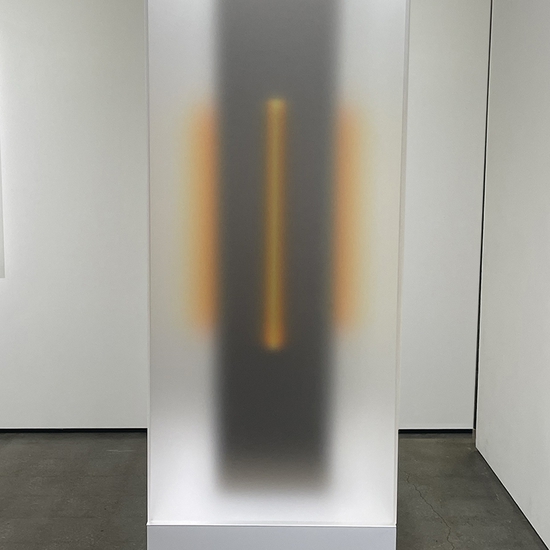 Casper Brindle, Cuboid II (Smoked), 2024, Pigmented acrylic, 36 x 15 x 15 inches, With pedestal 72 x 15 x 15 inches