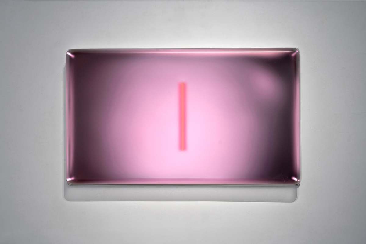 Casper Brindle, Horizontal Light Glyph (Pink), 2024, Vacuumed formed pigmented acrylic, 44 x 74 x 8 inches