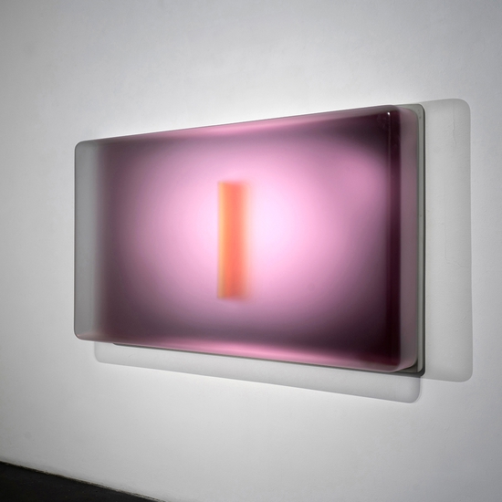 Casper Brindle, Horizontal Light Glyph (Pink), 2024, Vacuumed formed pigmented acrylic, 44 x 74 x 8 inches
