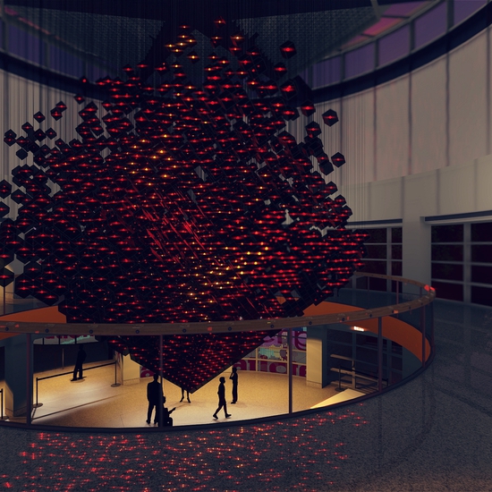 Brian Brush creates large scale interactive installation artworks through the use of light, metals and technology