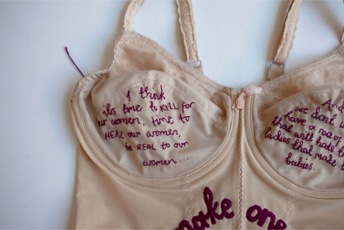 Zoe Buckman 'And Since A Man' detail, 'Every Curve' series, Embroidered vintage lingerie