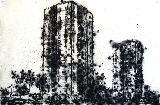 Philippe Cognée: Proliferation #4, 1998, Charcoal, acrylic on paper, 31.5 x 47 inches