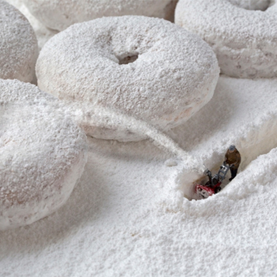 Christopher Boffoli, Doughnut Snowblower, Archival pigment ink print on metallic paper, Available in various sizes