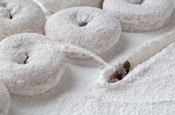 Christopher Boffoli, Doughnut Snowblower, Archival pigment ink print on metallic paper, Available in various sizes