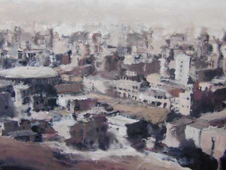 Philippe Cognée: Le Caire Rue de La Mosquie No. 6, 2001, Encaustic, oil on canvas over panel, 45 x 48 x 2 inches
