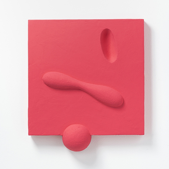 Iván Carmona: Paraíso, 2022, Ceramic, plaster paint on panel, 18.5 x 16 x 3.25 inches