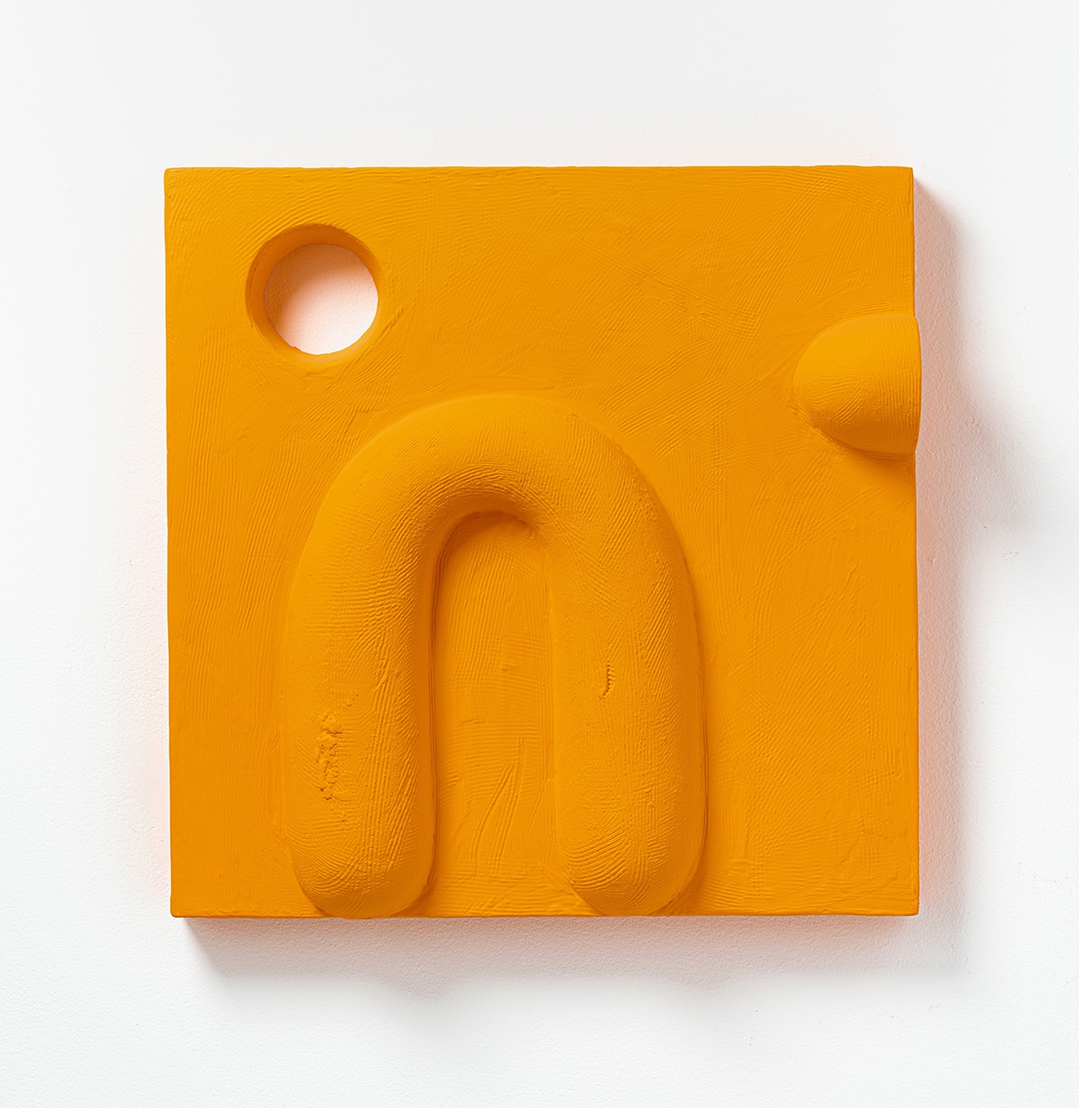 Iván Carmona: Verano, 2022, Ceramic, plaster paint on panel, 16 x 16 x 3.5 inches