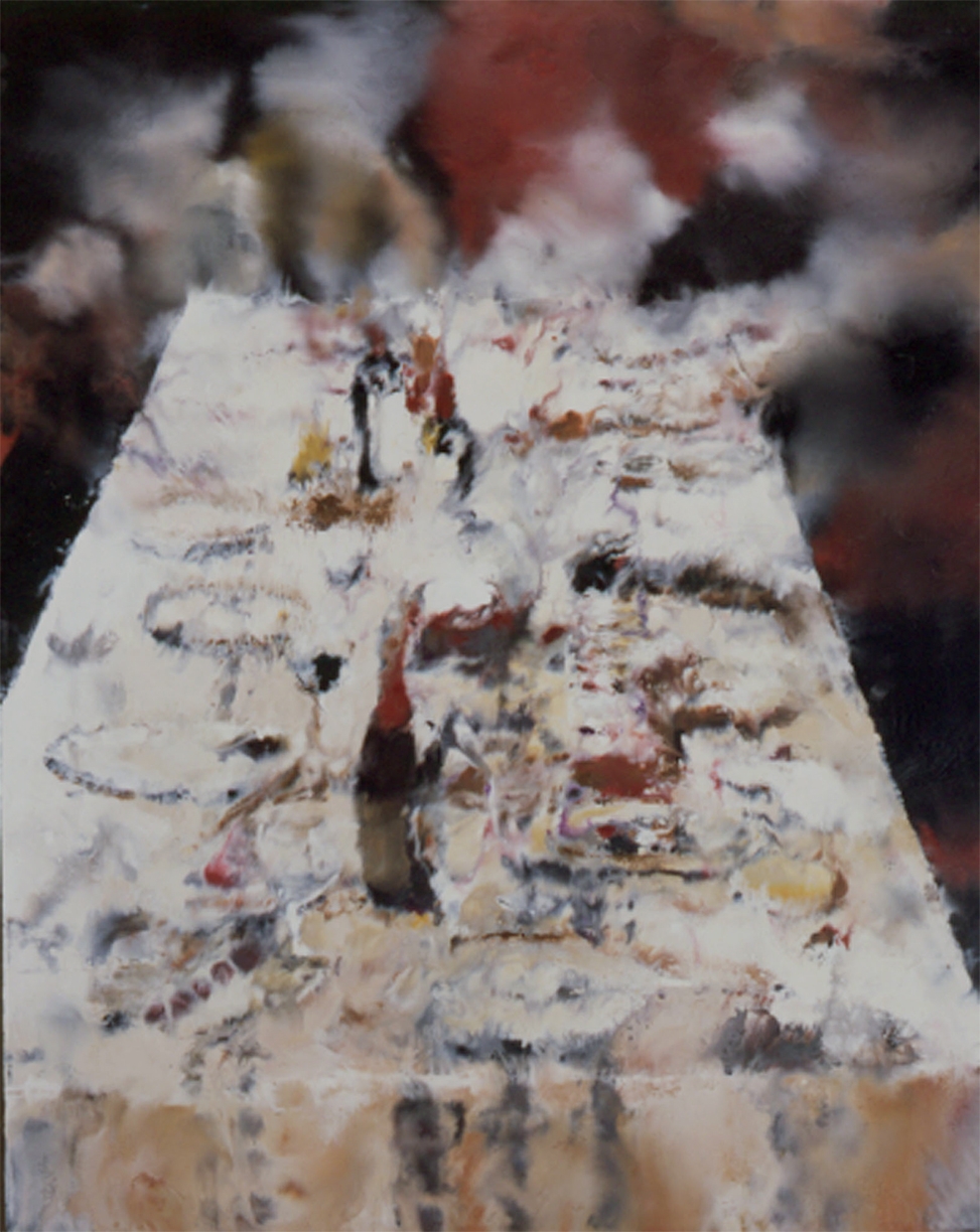 Philippe Cognée, Repas de Noel, 2001, Encaustic, oil on canvas over panel, 60 x 48 inches