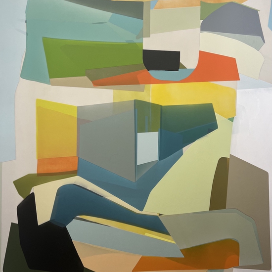 Susan Dory: Go-between, 2024, Acrylic on canvas over panel, 58 x 52 x 2 inches