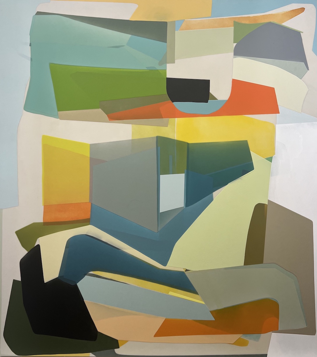 Susan Dory: Go-between, 2024, Acrylic on canvas over panel, 58 x 52 x 2 inches