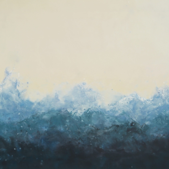 Betsy Eby: Blue Wave II, 2018, Encaustic on canvas over panel, 47.5 x 66 inches