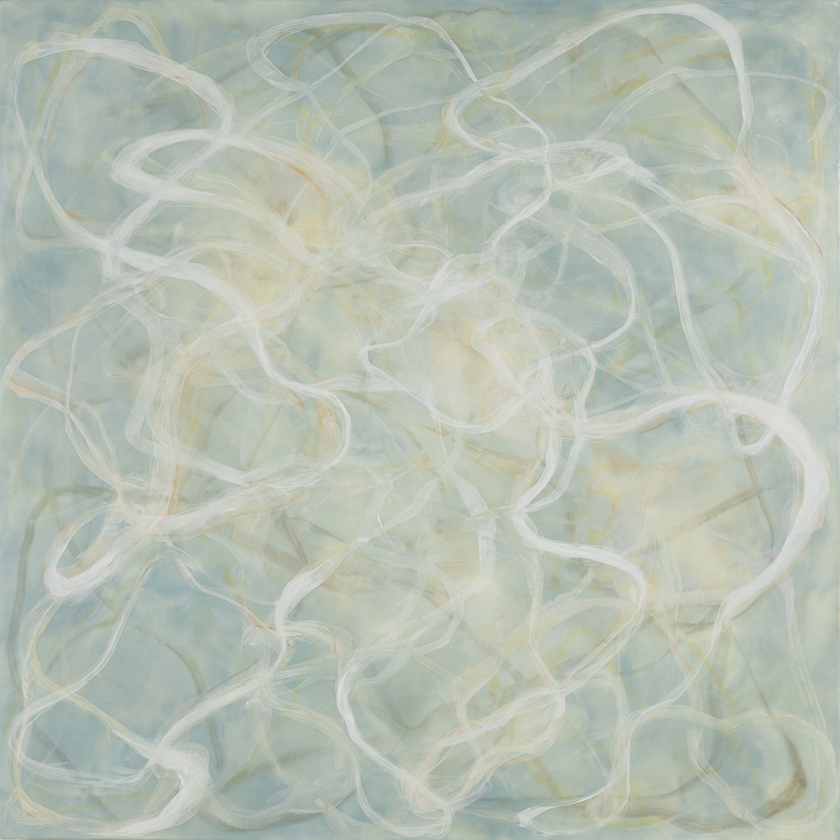 Betsy Eby, Chromatic Frequency No. 23, 2026, Encaustic and oil on panel, 48 x 48 x 2 inches