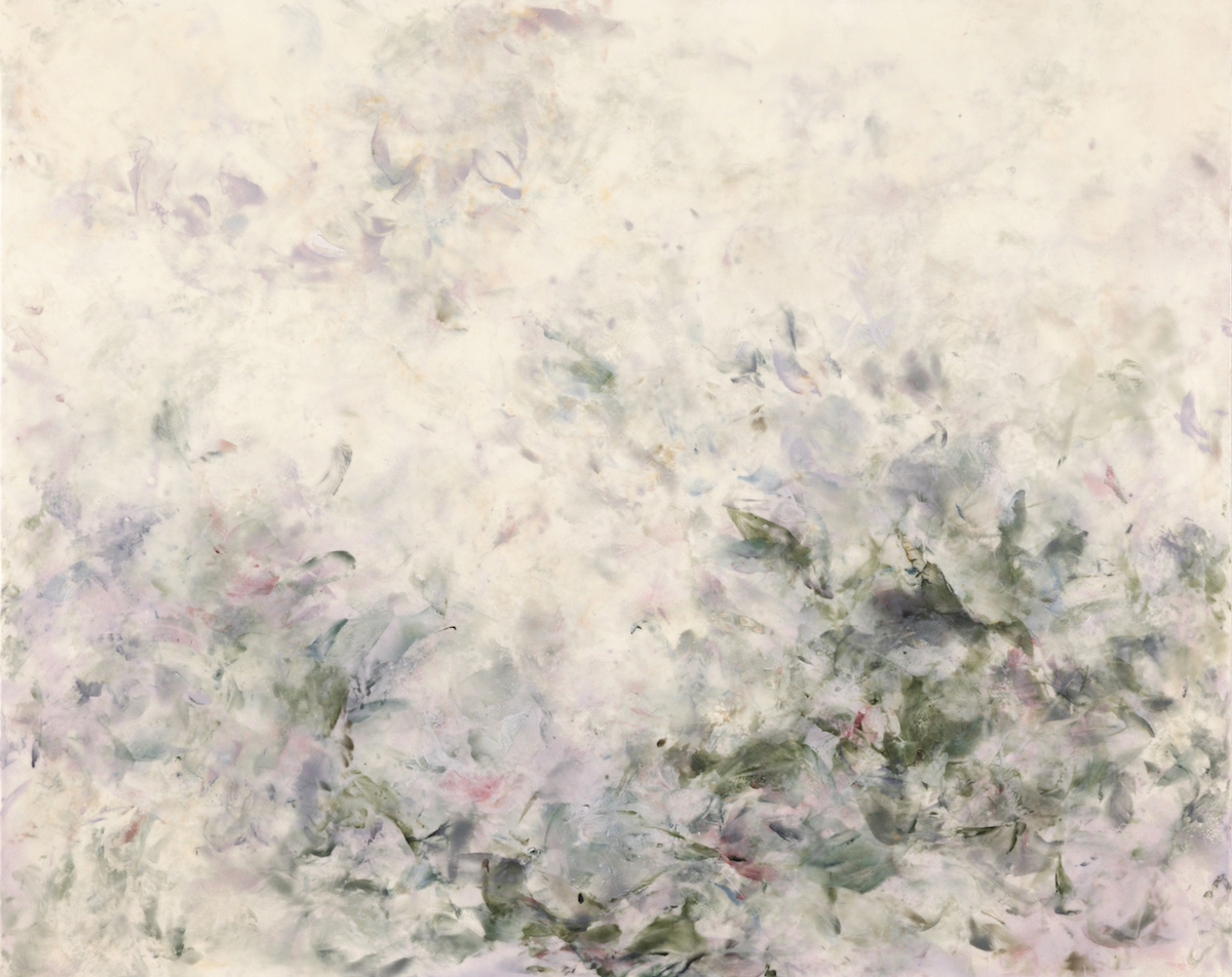 Betsy Eby: Embarkation, 2022, Hot wax, cold wax, and oil on panel, 48 x 60 x 2 inches