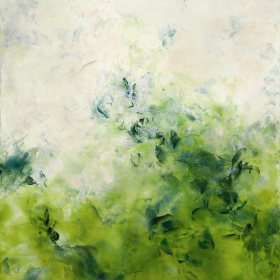 Betsy Eby: Forest Murmurs, 2020, Hot wax, cold wax, ink, and oil on panel, 48 x 36 inches