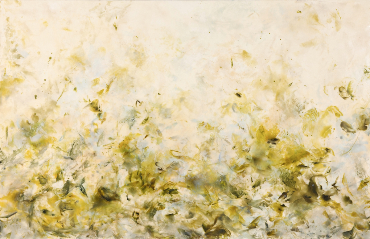 Betsy Eby: Midsummer, 2023, Hot wax, cold wax, and oil on panel, 40 x 62 x 2 inches