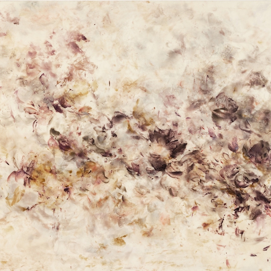 Betsy Eby: Night Traveler, 2023, Hot wax, cold wax, and oil on panel, 48 x 66 x 2 inches